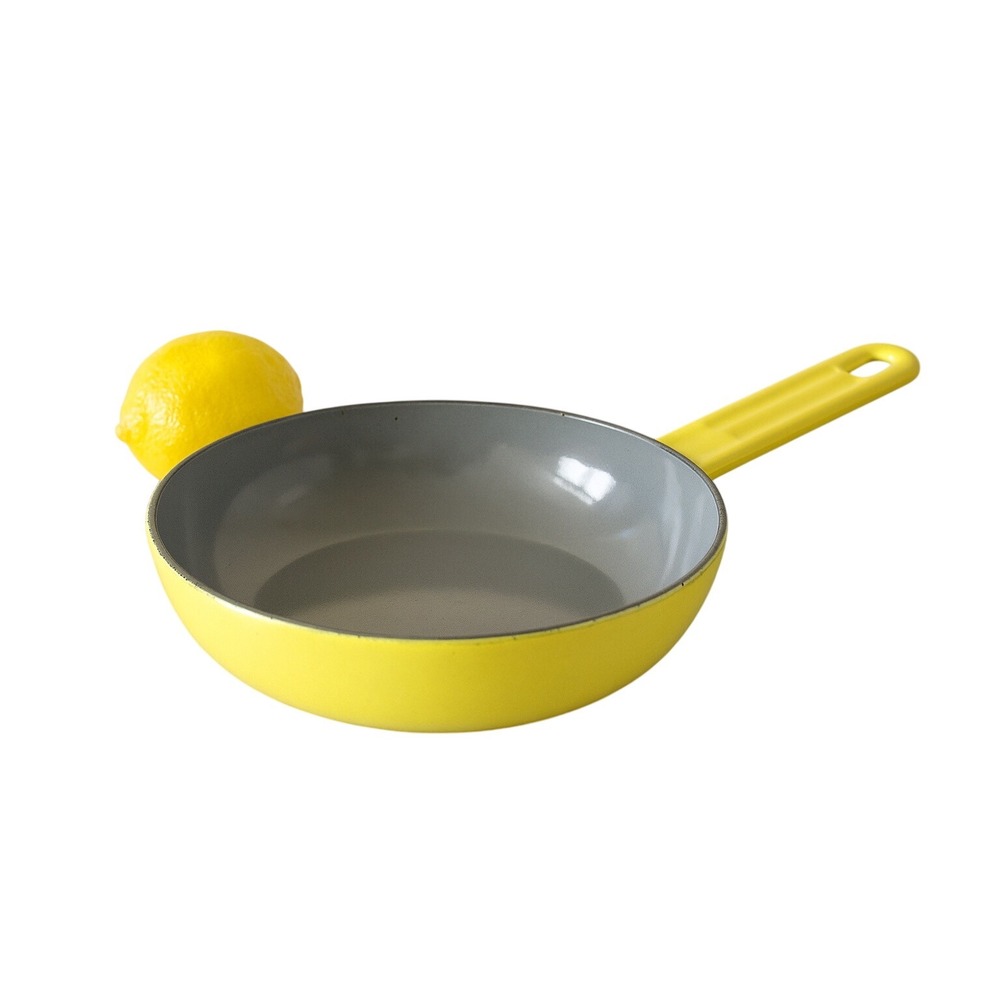 Vintage Descoware Belgium Yellow Enameled Cast Iron Skillet Fry Pan 7‎ Inch